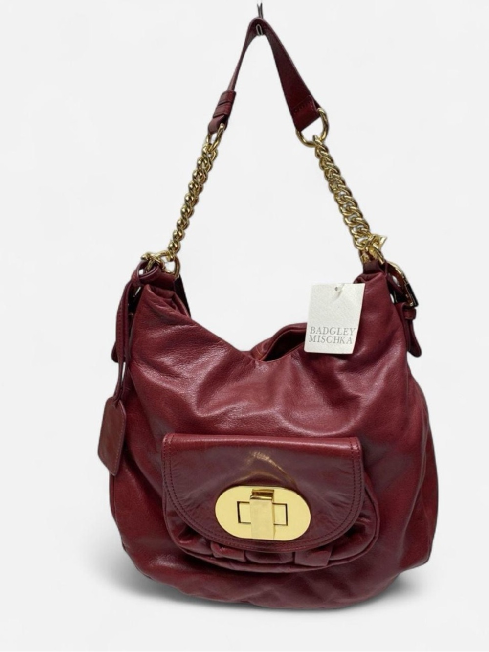 NWT Badgley Mischka Connie Leather Hobo Burgundy Bag - Picture 2 of 5